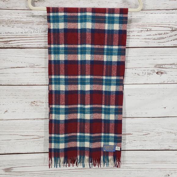 Pendleton Red Blue Plaid 100%Virgin Wool Scarf - Picture 1 of 7